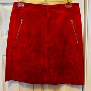 Vintage New Frontier Suede Leather Mini Skirt - Cherry Red - Size 4